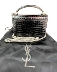 Saint Laurent Black Leather Sunset Wallet on a Chain Crocodile Embossed Bag