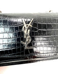 Saint Laurent Black Leather Sunset Wallet on a Chain Crocodile Embossed Bag
