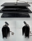 Saint Laurent Black Leather Sunset Wallet on a Chain Crocodile Embossed Bag