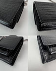Saint Laurent Black Leather Sunset Wallet on a Chain Crocodile Embossed Bag