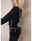 Saint Laurent Black Leather Sunset Wallet on a Chain Crocodile Embossed Bag