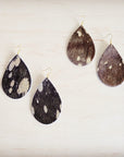 **Leather Teardrop Earrings in Mixed Metallic Hair on Hide 201p