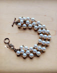 Pearl & Copper Triple Strand Bracelet 804a