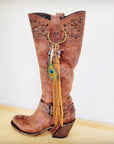 **Boho Western Leather Boot Bling Charm Peacock & Turquoise 500h