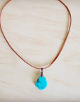 **Turquoise Slab Pendant on Leather Cord Necklace 254d