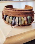 Genuine Leather Cuff with Picasso Jasper Gemstone Chunks 005c