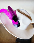Boho Western Hat w/ Feather Tie Hat Band-Bone 982m