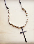White Chunky Turquoise Necklace w/ Large Copper Cross 254g