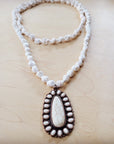Long Turquoise Beaded Necklace w/ Squash Blossom Pendant White 261ww