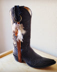 Boho Western Boot Bling Charm with Leather Fringe Cognac 500e