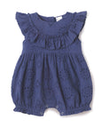 Baby Eyelet Romper Blue Cotton Ruffle One-Piece for Girls 3-6M