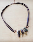 Picasso Jasper Stone Collar Necklace w/ Genuine Leather Cord 261f