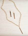 Long Gold Chain Necklace w/ Bar Pendant 257kx