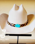 **Leopard Hair on Hide Leather Hat Band Only w/ Turquoise Slab 950w