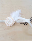 Lace & Pearl Hat Band w/ Silk Flower & Feathers-Ivory (Band Only) 952u