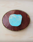 Rope Edge Light Brown Leather Belt Buckle w/ Blue Turquoise 907n