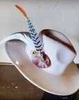 Boho Western Hat w/ Feather Tie Hat Band-Bone 982m
