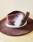 Speckled Hair on Hide Leather Hat Band w/ Feather Accents 952o