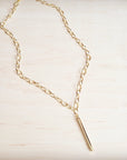 Long Gold Chain Necklace w/ Bar Pendant 257kx