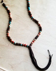 **Multi-Colored Turquoise Necklace with Wood Beads & Leather Tassel 236B