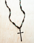 **Aqua Terra Wood Necklace with Copper Cross 237d
