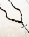 **Aqua Terra Wood Necklace with Copper Cross 237d
