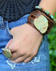Genuine Leather Wide Cuff Bracelet w/ Aqua Terra Slab 006a