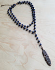 Blue Lapis Double Strand Lariat Necklace with Copper Feather 244z