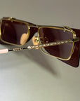 Gucci Flip-Up Sunglasses Rectangle Red Gold frames GG0363S 002 56