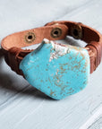 Blue Turquoise Slab on Narrow Leather Cuff 005W