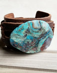 Genuine Leather Wide Cuff Bracelet w/ Ocean Agate Slab 004C