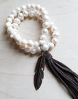 Double Strand GENUINE PEARL Bracelet With COPPER FEATHER 052d