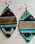 **Leather Oval Earrings in Turquoise Navajo 217f