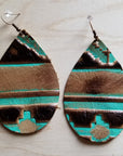 **Leather Teardrop Earrings in Turquoise Navajo 217n