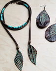 Blue Turquoise, Wood and Copper Beads Collar Necklace 230g