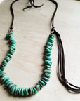 Natural Turquoise Necklace with Side-Tie Vegan Leather Tassel 245c