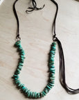 Natural Turquoise Necklace with Side-Tie Vegan Leather Tassel 245c