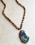 Bohemian Beaded Jasper Necklace with Ocean Agate Pendant 245u