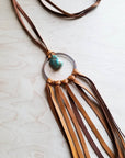 **Tan Vegan Leather Dream Catcher Necklace with Natural Turquoise 246t