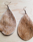 **Leather Teardrop Earrings Tan and White Hair-on-Hide 222d