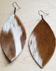 **Leather Oval Earrings in Tan and White Hair-on-Hide 222c