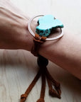 Turquoise Bracelet w/ Stone Slab & Adjustable Ties 010i