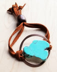 Turquoise Bracelet w/ Stone Slab & Adjustable Ties 010i