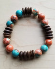 Multi-Colored Turquoise and Wood Stretch Bracelet (802Q)
