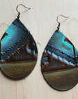 **Leather Teardrop Earrings in Blue Navajo 223z