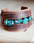 Genuine Leather Wide Cuff Bracelet w/ Natural Turquoise Chunks 006p