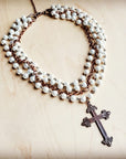 Pearl and Copper Beaded Collar Necklace with Copper Cross 114G