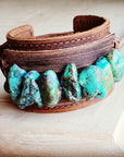Genuine Leather Wide Cuff Bracelet w/ Large Natural Turquoise Chunks 007u