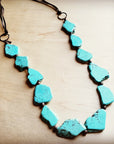 Blue Turquoise Western Slab Necklace with Leather Ties 235X