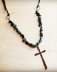 Natural Turquoise Beaded Necklace wi/ Copper Cross Pendant 242u